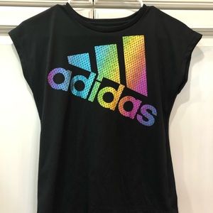 Black Shirt With Adidas in rainbow